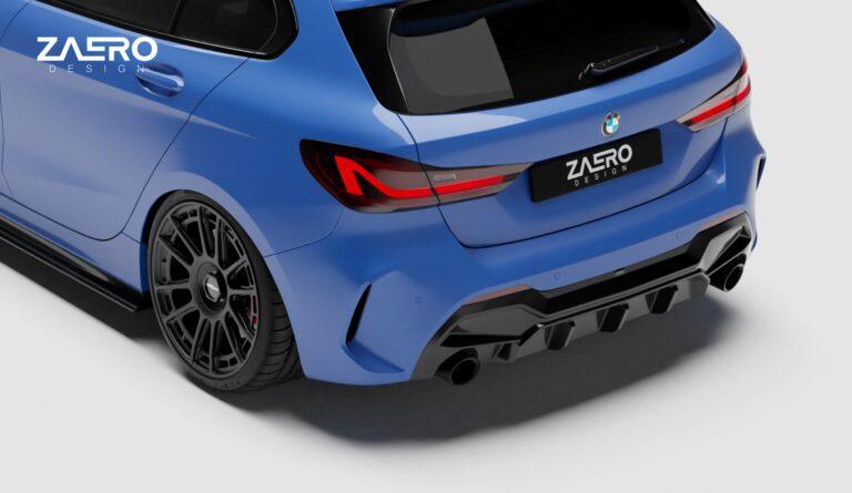 BMW M135i & 1 Series Dual Exit (128ti, 120d, 120i) F40 EVO-1 Gloss Black Rear Diffuser by ZAERO (2019+), Rear Diffusers, Zaero Design - AUTOID | Premium Automotive Accessories
